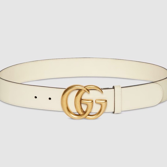 Gucci Cream Leather Belt with Gold Buckle